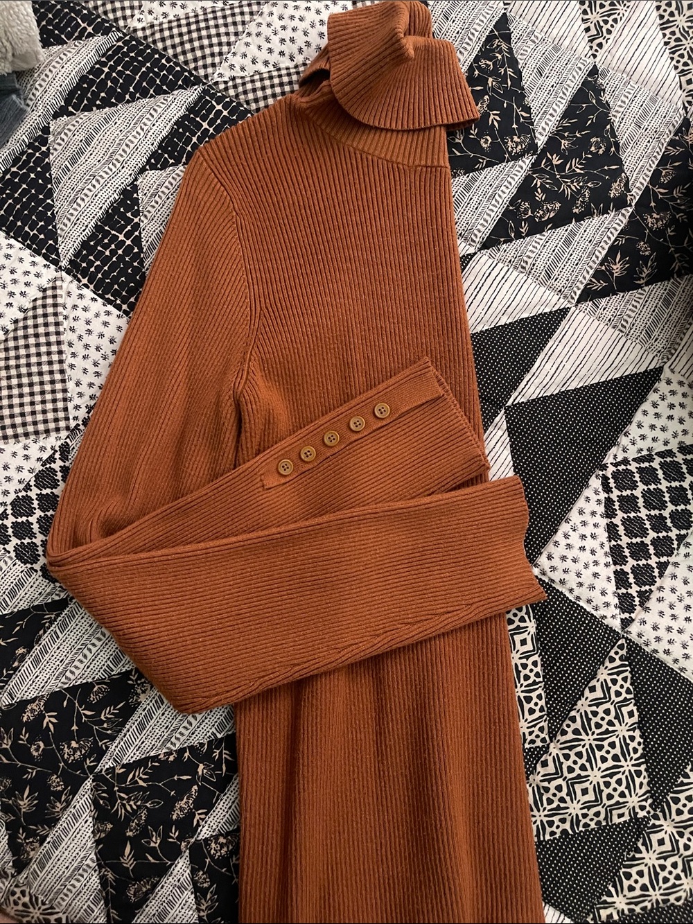 Anthropologie Maeve Ribbed Cowl Neck Sweater in Rust